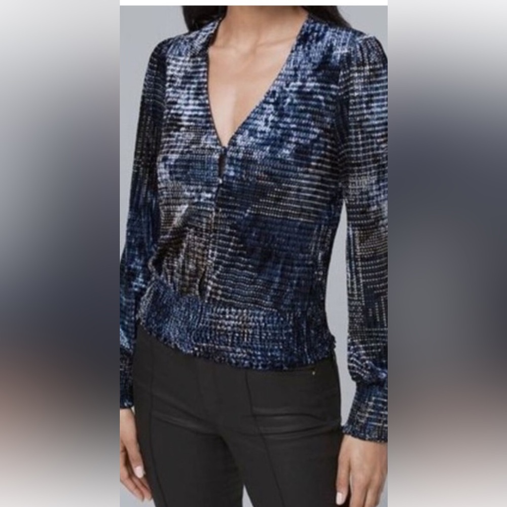 WHBM Elegant Blue Velvet Top